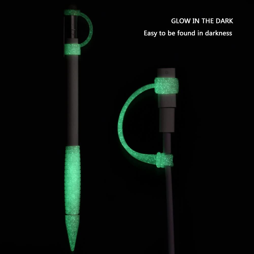 [5-Piece] MEKO Accessories for Apple Pencil Cap Holder/Nib Cover/Lightning Cable Adapter Tether/ 2 in 1 Fiber Cap as Stylus/Soft Silicone Protective Grip for Ipad Pro Pencil  MEKO   