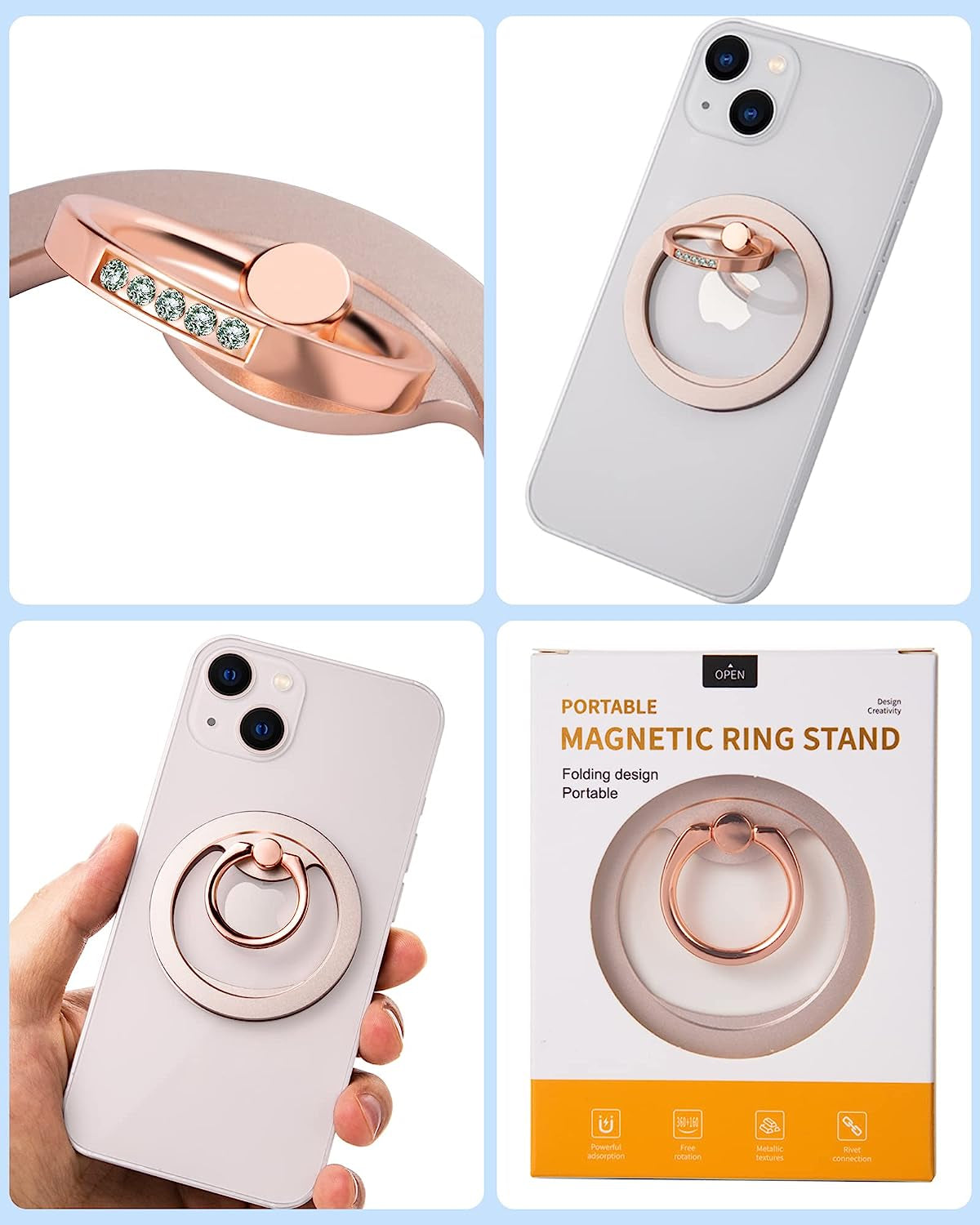 Magnetic Phone Grip (Maggo) Removable Phone Holder Stand Adjustable Finger Ring Grip Compatible with Magsafe for All Smartphone/Case (Rose Gold)  Shenzhen Debao Keji Youxian Gongsi   