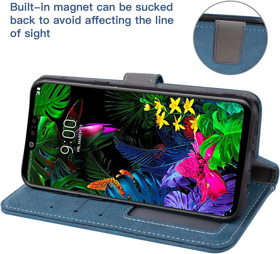 Asuwish Compatible with LG G8 Thinq Wallet Case and Tempered Glass Screen Protector Flip Cover Credit Card Holder Stand Cell Accessories Phone Cases for LGG8 Thin Q G 8 LG8 G8Thinq Lgg8Thinq 8G Blue  NSS   