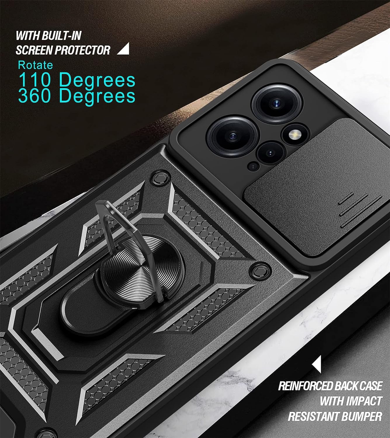 Tncavo Case for Xiaomi Redmi Note 12 4G with Camera Cover, Heavy Duty Rugged Shockproof Protection Phone Cases with Ring Kickstand Xiaomi Redmi Note 12 4G SJ Rose Gold  Tncavo   