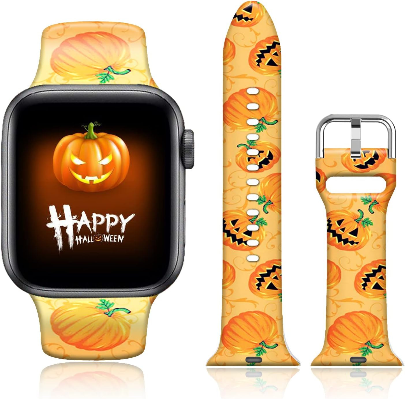 FTFCASE Silicone Floral Bands Compatible with Apple Watch 49Mm 45Mm 44Mm 42Mm, Gray Pattern Printed Soft Silicone Sport Strap Replacement for Iwatch SE Series 8 7 6 5 4 3 2 1 for Women Men Girls  FTFCASE Halloween Pumpkin 38mm/40mm/41mm 