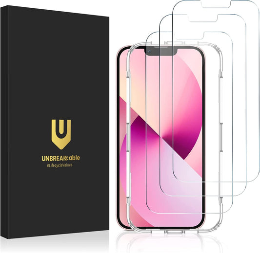 Unbreakcable 3-Pack Screen Protector for Iphone 14/ Iphone 13/13 Pro, Double Shatterproof Tempered Glass [Easy Installation Frame] [9H Hardness] [99.99% HD Clear] [Case Friendly] for Iphone 6.1 Inch  UNBREAKcable   