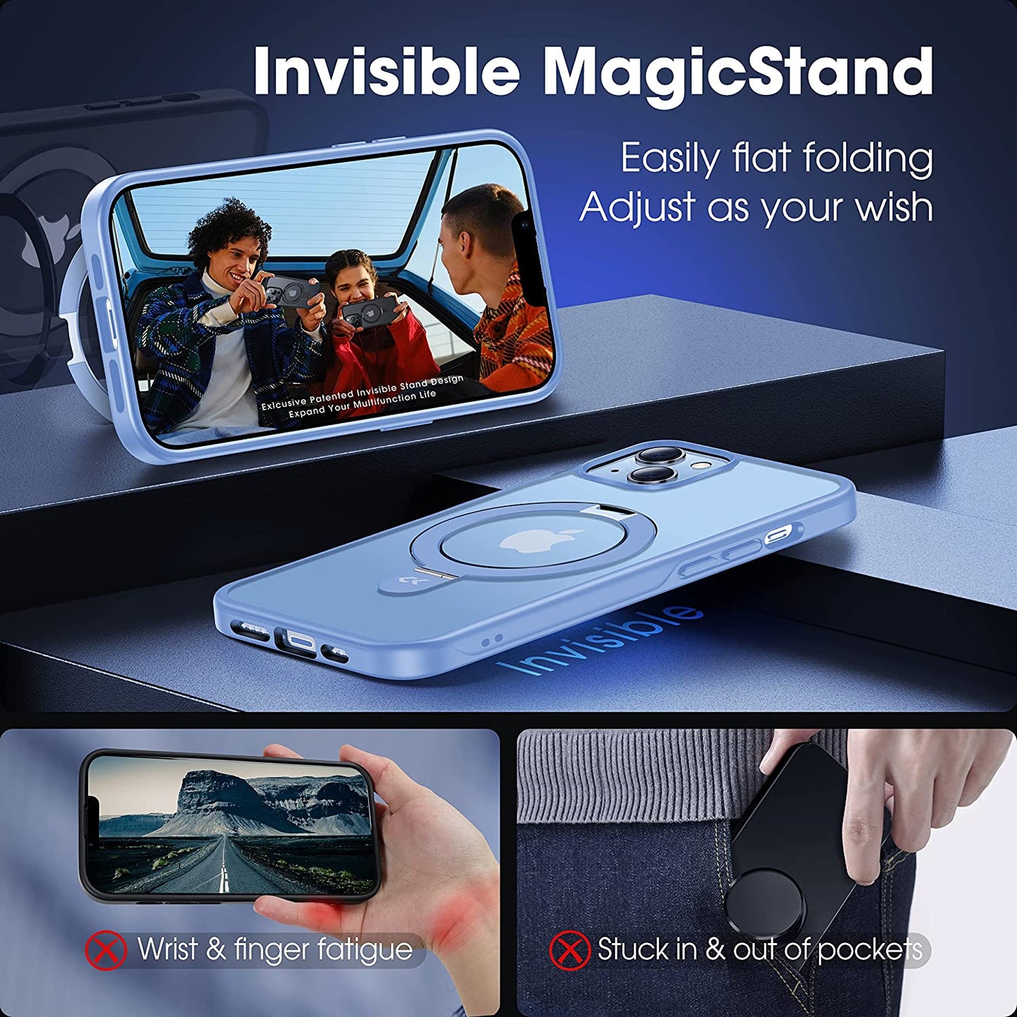 CASEKOO for Iphone 13 Case/Iphone 14 Case with Magnetic Invisible Stand [Military Drop Protection] [Compatible with Magsafe] Shockproof Slim Translucent Matte Phone Cases for Men Women 6.1 Inch, Blue  CASEKOO   