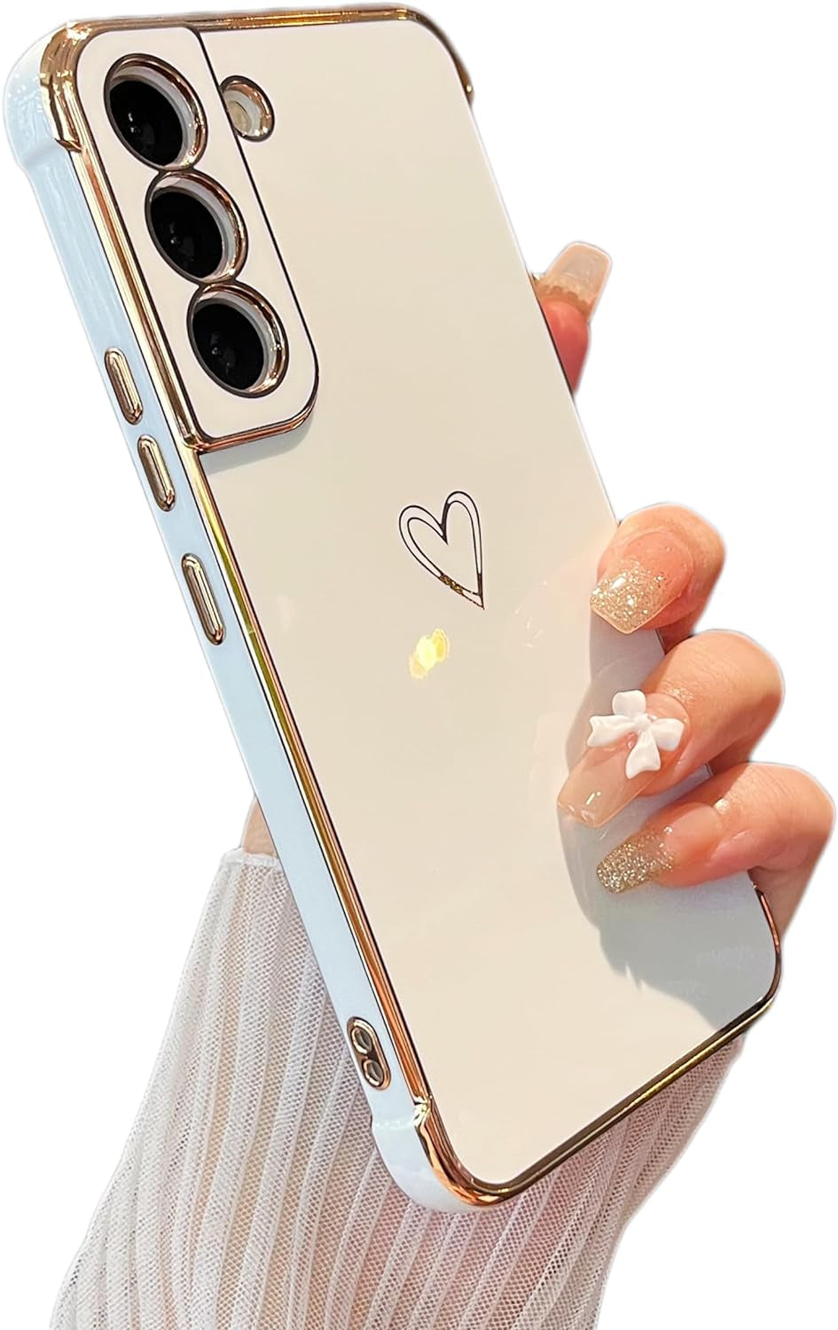 ZTOFERA Designed for Samsung Galaxy S21 plus 5G Case,Cute Plating Edge Love Hearts Pattern with Camera Lens Protection Phone Cover for Girls Women,White  ZTOFERA   