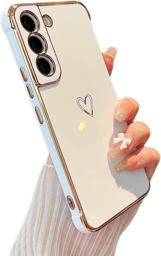 ZTOFERA Designed for Samsung Galaxy S21 plus 5G Case,Cute Plating Edge Love Hearts Pattern with Camera Lens Protection Phone Cover for Girls Women,White  ZTOFERA   