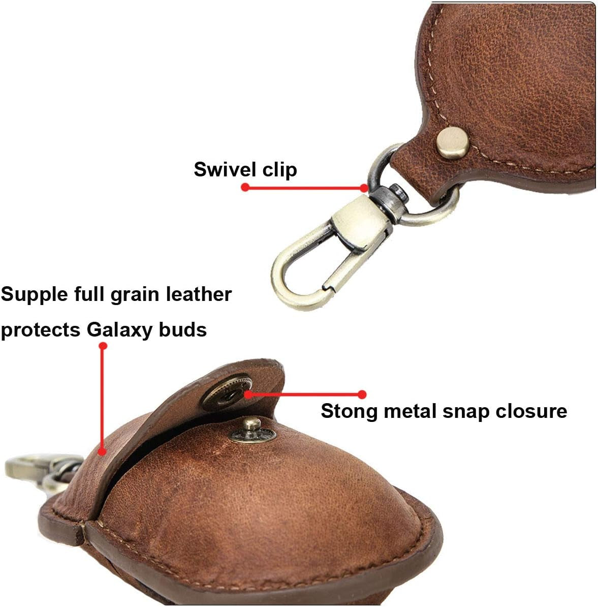 For Galaxy Buds Case, Personalized Genuine Leather Case Samsung Galaxy Buds Case Portable Protective Galaxy Buds Case Cover Shockproof with Loss Prevention Clip for Galaxy Buds & Galaxy Buds+ Plus  Tg   