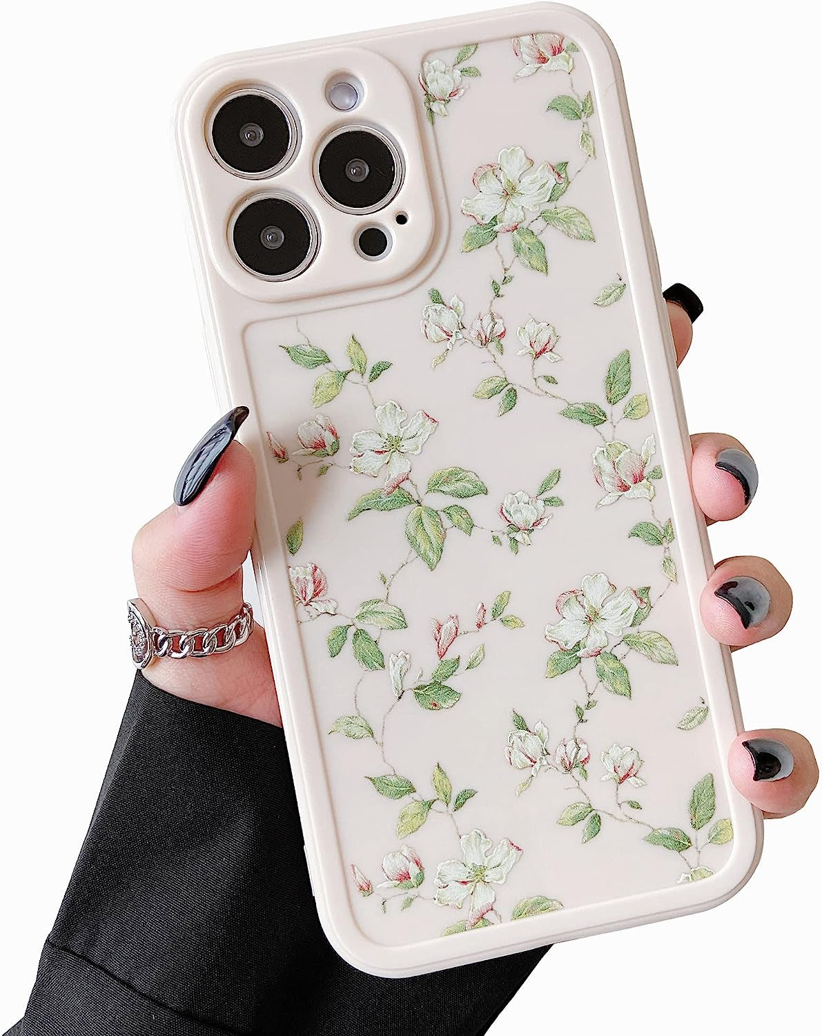 ZTOFERA Compatible with Iphone 12 Pro Max Case for Girls Women, Floral Flower Pattern Design Silicone Case, Slim Shockproof TPU Protective Bumper Case Cover for Iphone 12 Pro Max,Grey  ZTOFERA Beige  