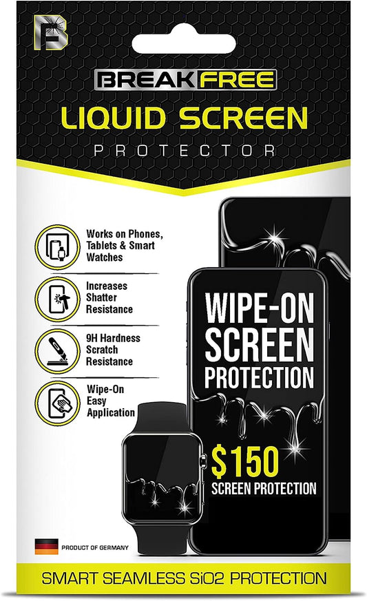 BREAK FREE Liquid Glass Screen Protector with $150 Coverage | Wipe on Scratch and Shatter Resistant Nano Protection for All Phones Tablets and Smart Watches - Universal Fit  BREAK FREE   