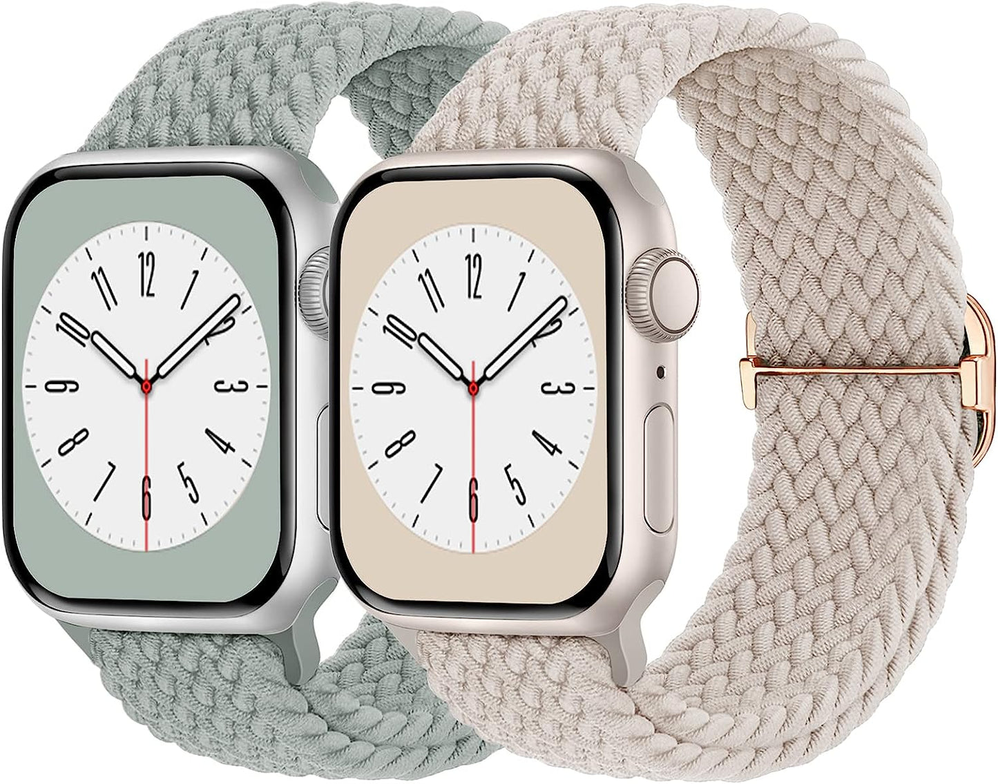Braided Solo Loop Compatible with Apple Watch Band 38Mm 40Mm 41Mm 42Mm 44Mm 45Mm 49Mm Women Men, Adjustable Stretchy Bands Elastic Sport Wristbands for Iwatch Series 8 7 6 5 4 3 2 1 SE Ultra  Butifacion Starlight/Sage Green 42mm/44mm/45mm/49mm 