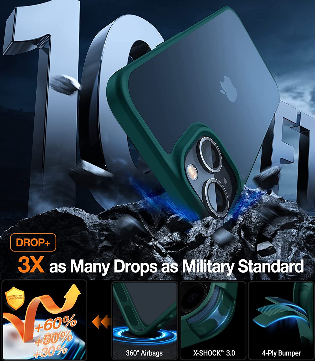 TORRAS Shockproof Designed for Iphone 14 Case [10FT Military Drop Protection][Sleek Premium Touch] Case for Iphone 14 Phone Cases with Translucent Back & Soft Edge Slim Silicone Cover, Alpine Green  TORRAS   