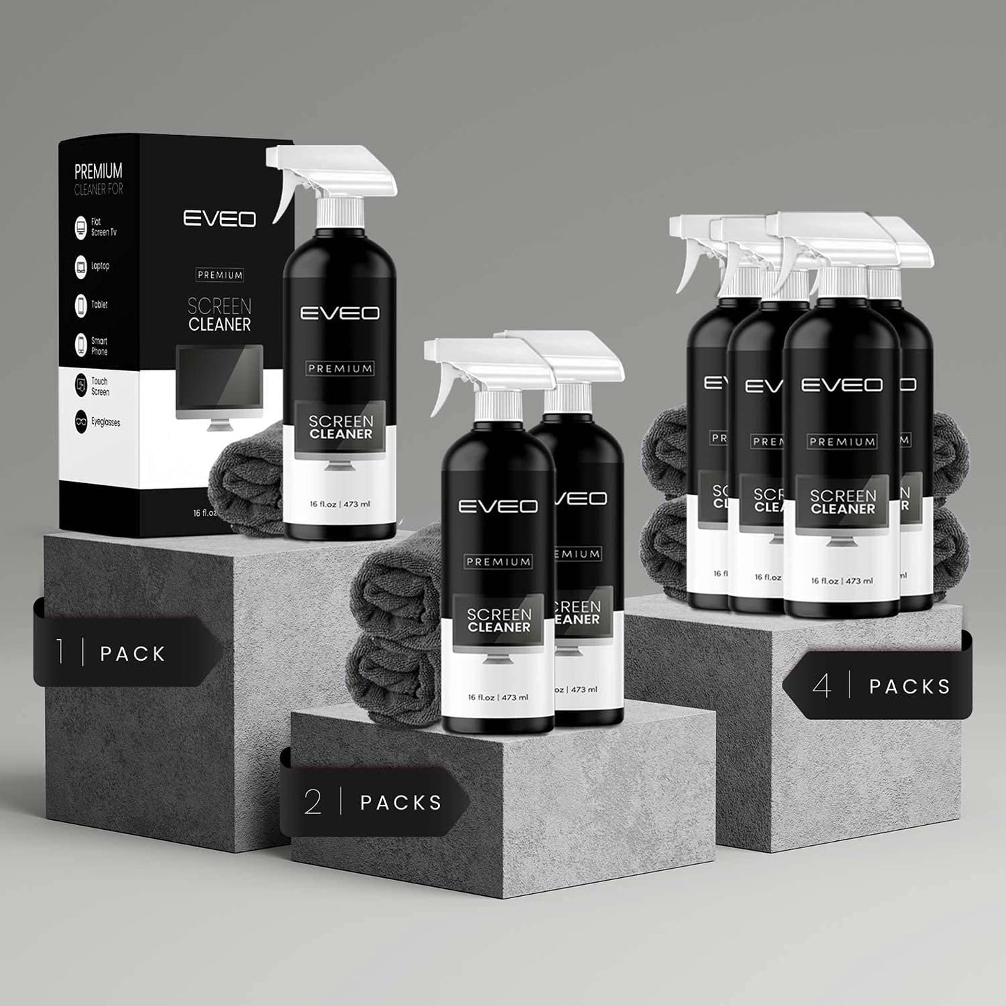 Screen Cleaner Spray (16Oz) - Large Screen Cleaner Bottle - TV Screen Cleaner, Computer Screen Cleaner, for Laptop, Phone, Ipad - Computer Cleaning Kit Electronic Cleaner - Microfiber Cloth Wipes  EVEO   