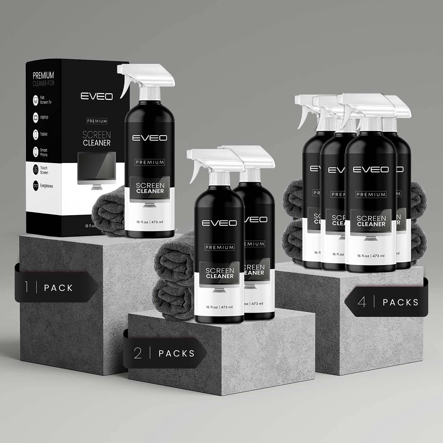 Screen Cleaner Spray (16Oz) - Large Screen Cleaner Bottle - TV Screen Cleaner, Computer Screen Cleaner, for Laptop, Phone, Ipad - Computer Cleaning Kit Electronic Cleaner - Microfiber Cloth Wipes  EVEO   