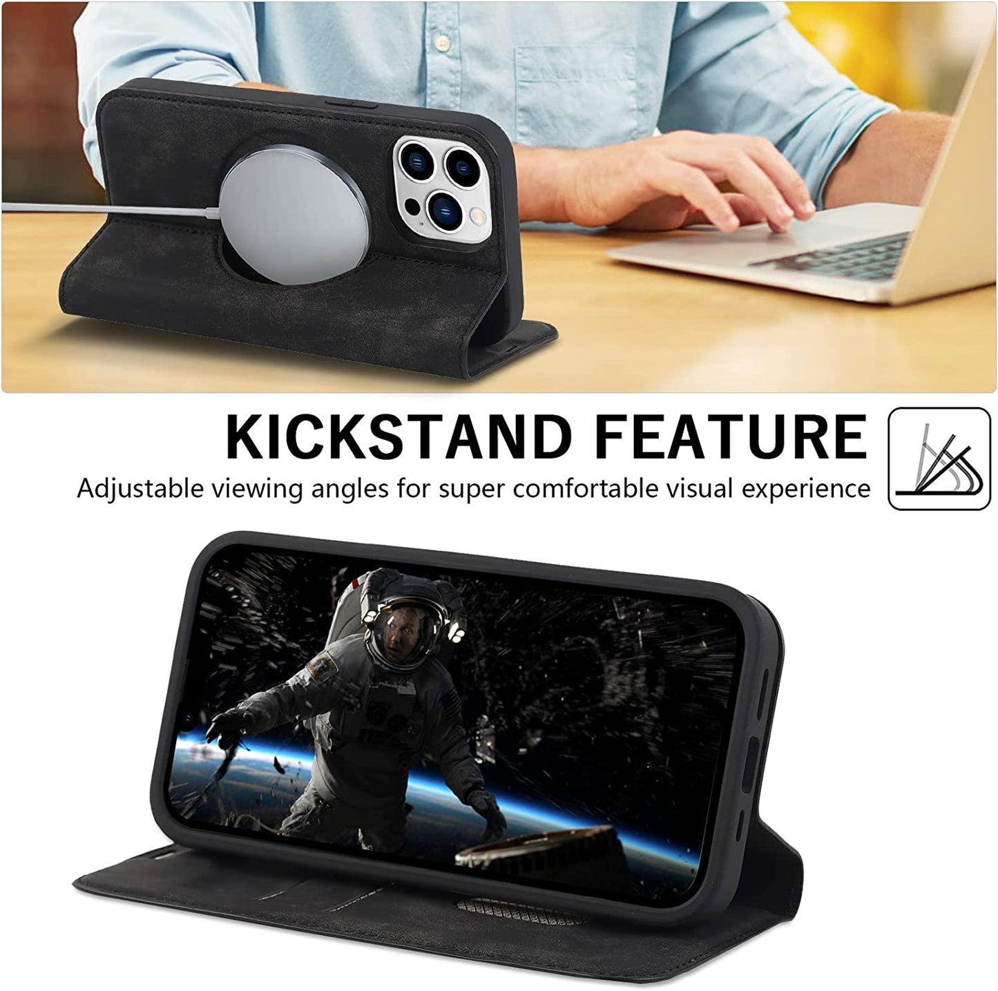 CASEOWL Compatible for Iphone 13 Pro Max Case Wallet [Support Magsafe Wireless Charger] with Card Holder[Rfid Blocking], Kickstand, Flip Leather Slim Iphone 13 Pro Max Wallet Case for Man Women-Black  CASEOWL   