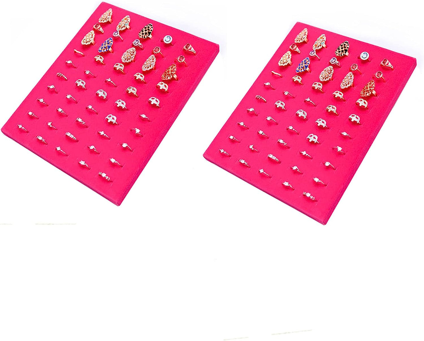 Homeanda Black Velvet L-Shaped 50 Slots Ring Earring Jewelry Display Tray Organizer Holder (L-Shaped 50 Slots-Black)  Homeanda 50 Slots-2pc-Hot PInk  