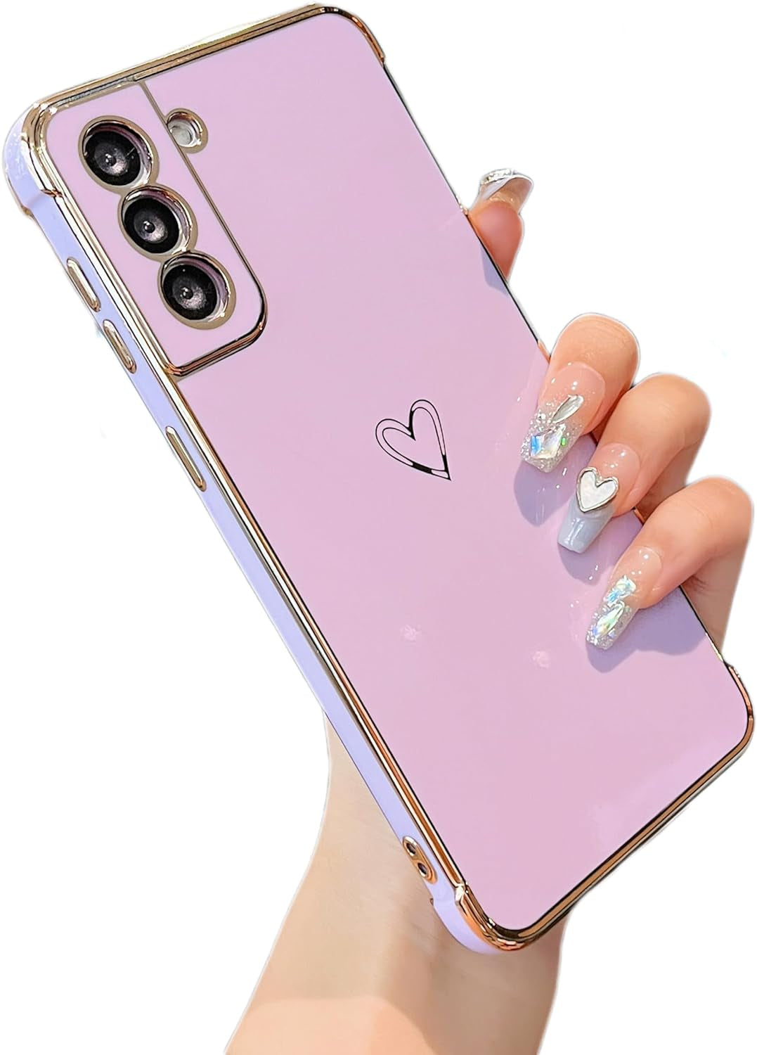 ZTOFERA Designed for Samsung Galaxy S21 plus 5G Case,Cute Plating Edge Love Hearts Pattern with Camera Lens Protection Phone Cover for Girls Women,White  ZTOFERA Purple  