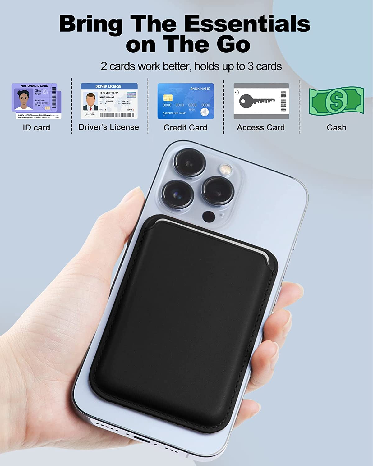 COMWINN Mag Safe Wallet with Double-Row Magnets - Minimalism Leather Mag Safe Card Holder - Slim Magnetic Wallet for Iphone 14/13/12 Series Model and Magsafe Case - Max Fit 3 Cards Black  COMWINN   