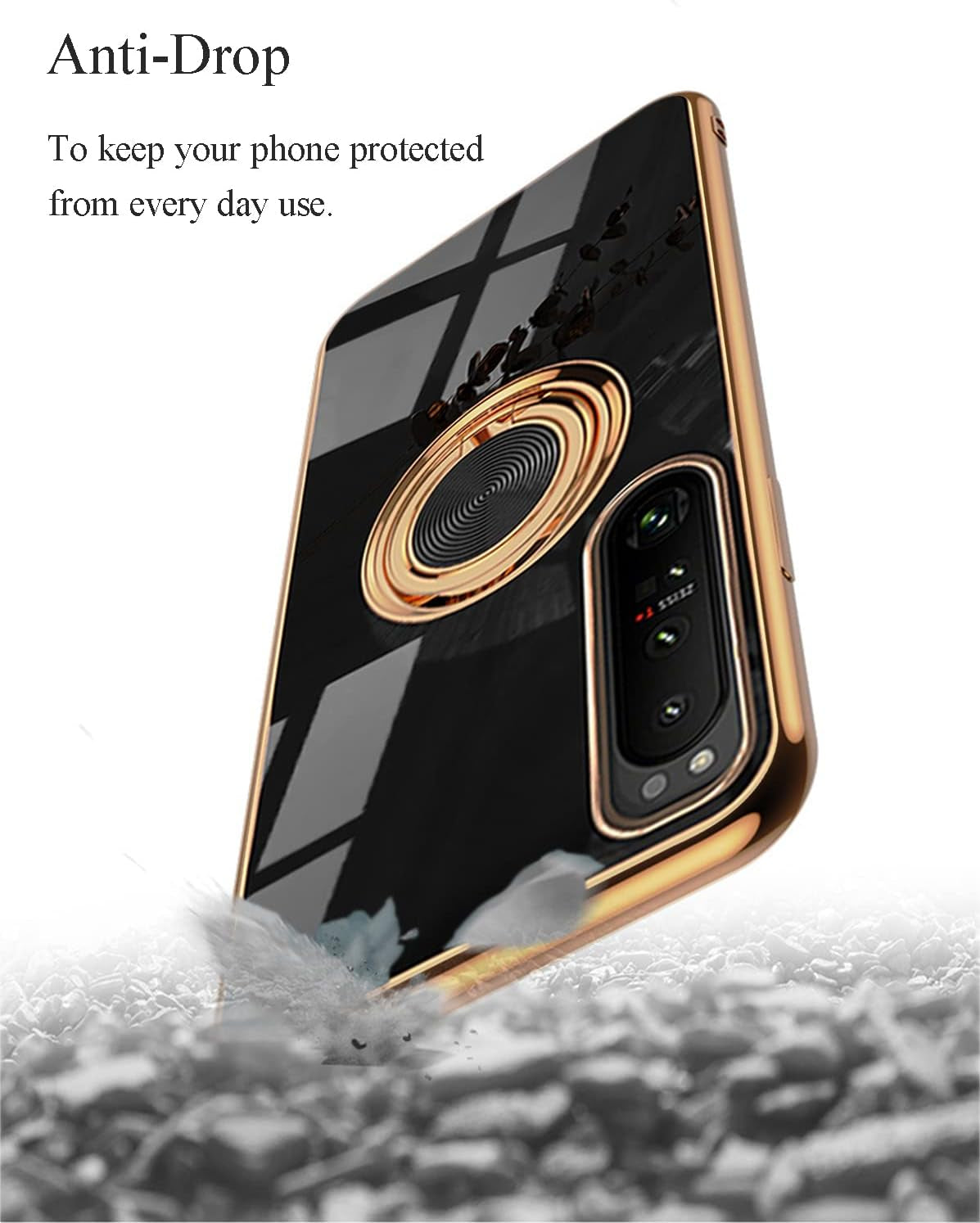 Yarxiawin Compatible with Sony Xperia 1 III Case Ring Holder Magnet Silicone, Sony Xperia 1 III Phone Case Silicone Thin White Cover Black 360° Rotatable Metal Kickstand (Black)  Yarxiawin   