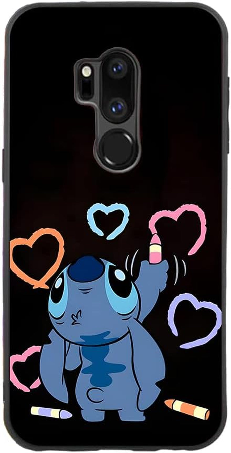 For LG G7 Thinq, Cartoon Ohana Blue Animal Stih #02 Protective Smooth Silicone Shockproof Soft TPU Black Phone Case Back Cover  LARUZE 10  