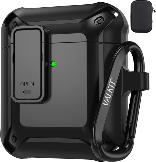 Valkit for Airpods Case Cover for Men with Lock, Military Armor Series Full-Body Air Pod Case with Keychain Cool Apple Airpods Shockproof Protective Case for Airpod 2 & 1  VKT   