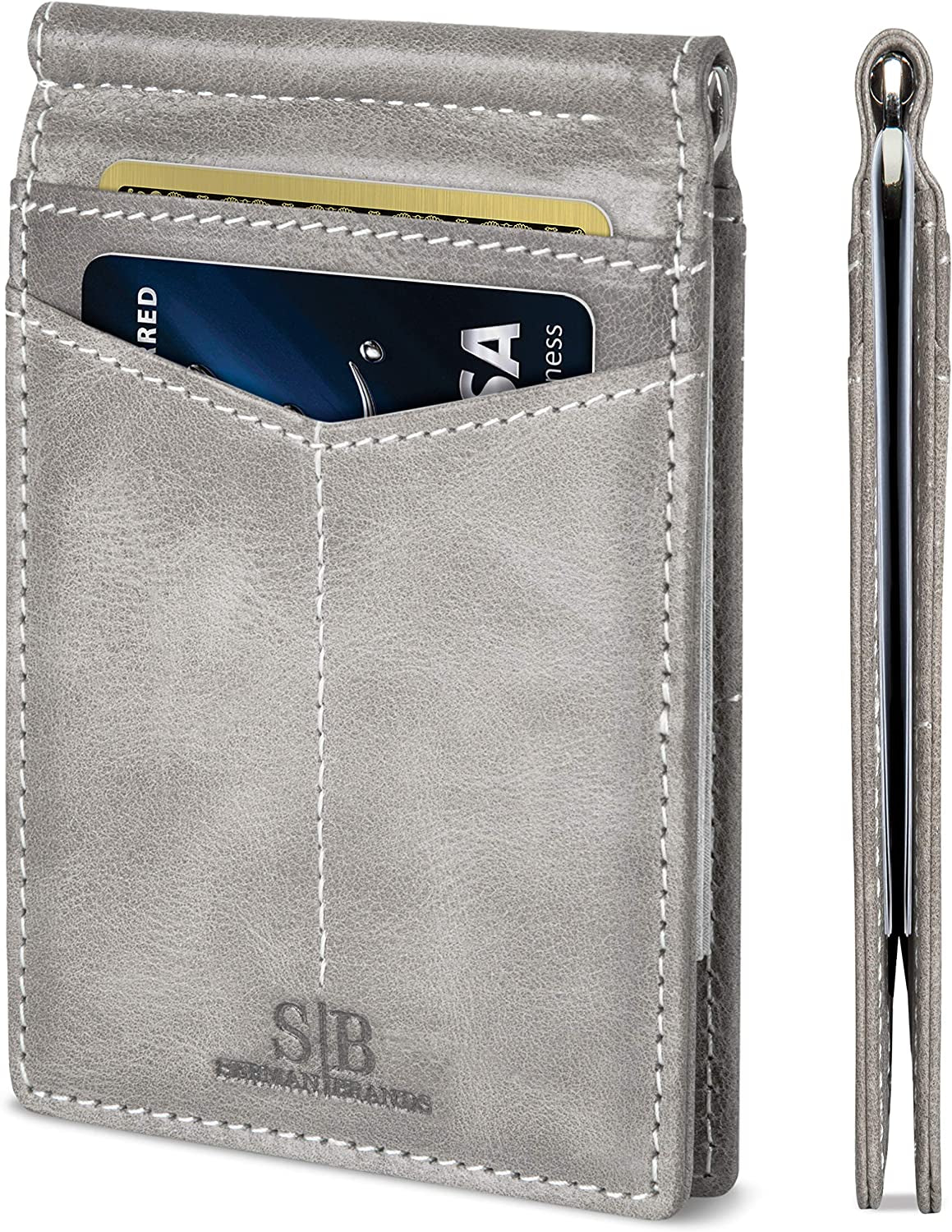 SERMAN BRANDS RFID Blocking Wallet Slim Bifold - Genuine Leather Minimalist Front Pocket Wallets for Men with Money Clip Gift  SERMAN BRANDS Slate Gray Rogue  