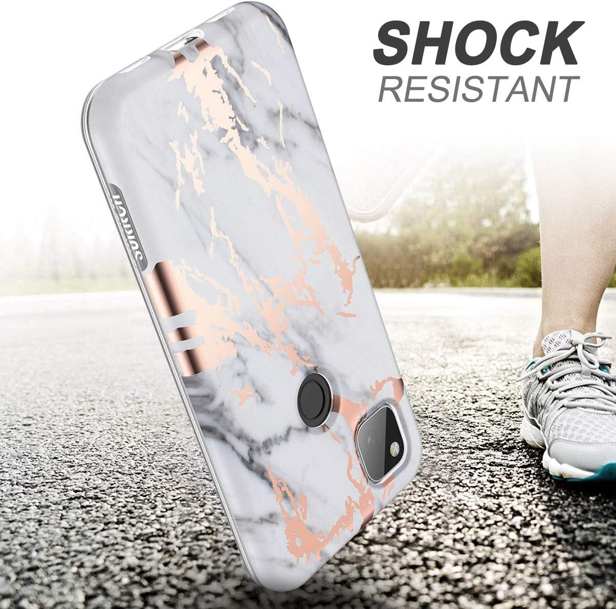 SURITCH for Google Pixel 4A Case【Not for 5G】, [Built-In Screen Protector] Marble Full-Body Protection Shockproof Rugged TPU Bumper Protective Case for Google Pixel 4A 4G 5.8 Inch 2020(Gold Marble)  SURITCH   