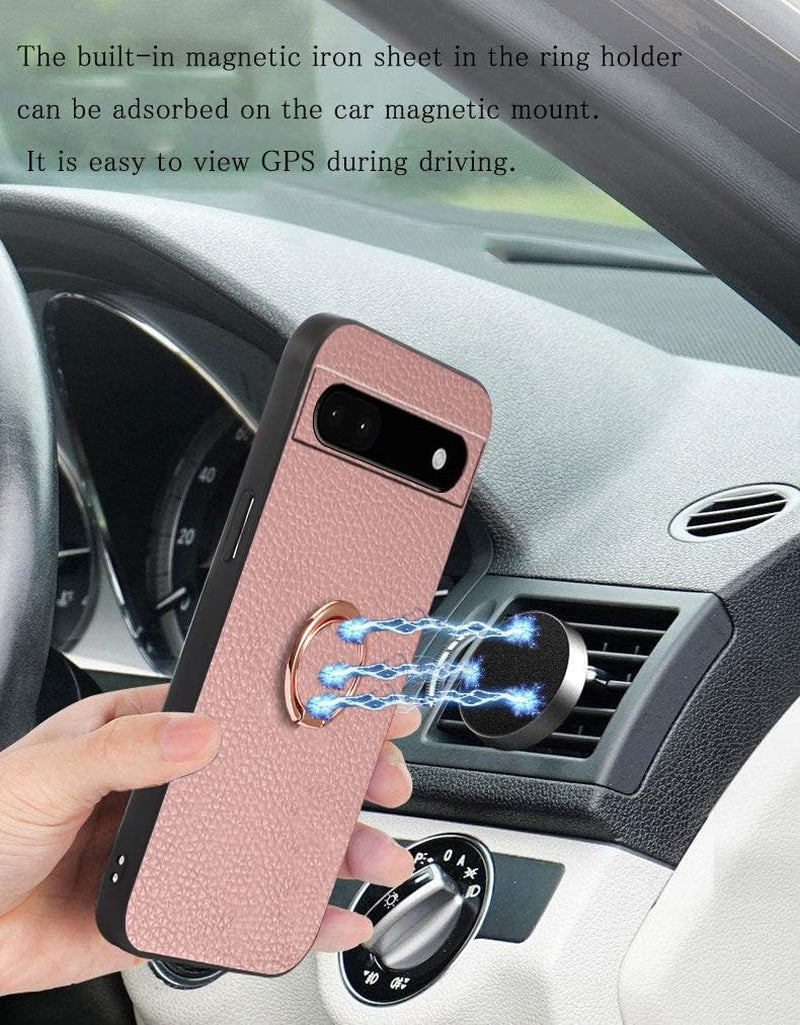 Compatible with Google Pixel 6 Pro Case with Ring Kickstand Pink,Google Pixel 6 Pro Phone Case Lychee Pattern Silicone Shockproof Holder Soft TPU Protective Slim Cover (Pink) …  Wousunly   