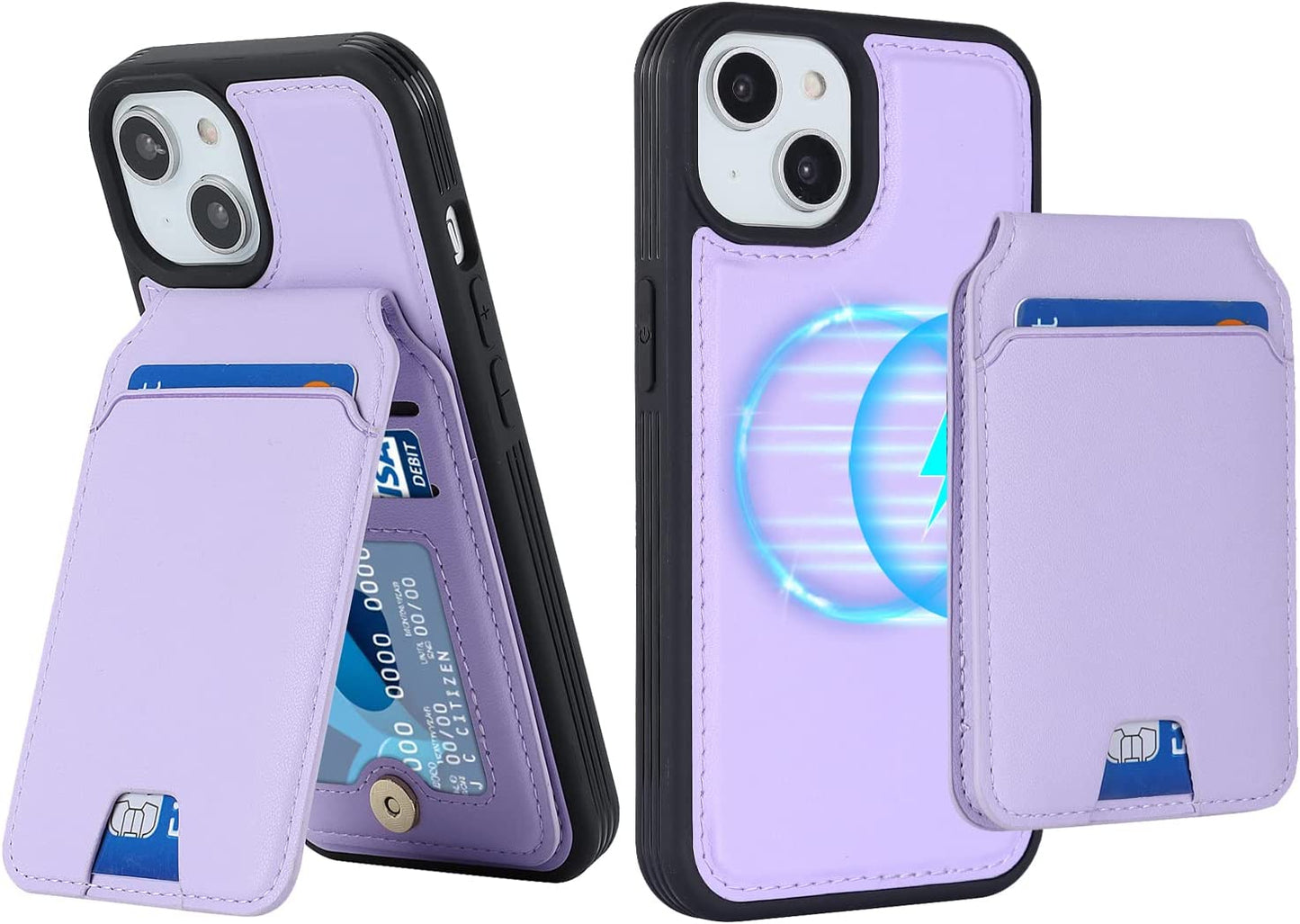 Ｈａｖａｙａ Iphone 13 Pro Max Phone Case Magsafe Compatible,Iphone 12 Pro Max Case Wallet with Card Holder,Magnetic Detachable,Magnetica Mag-Safe Cover with Kickstand for Women and Men-Purple  Ｈａｖａｙａ Purple iPhone 14 & iPhone 13 