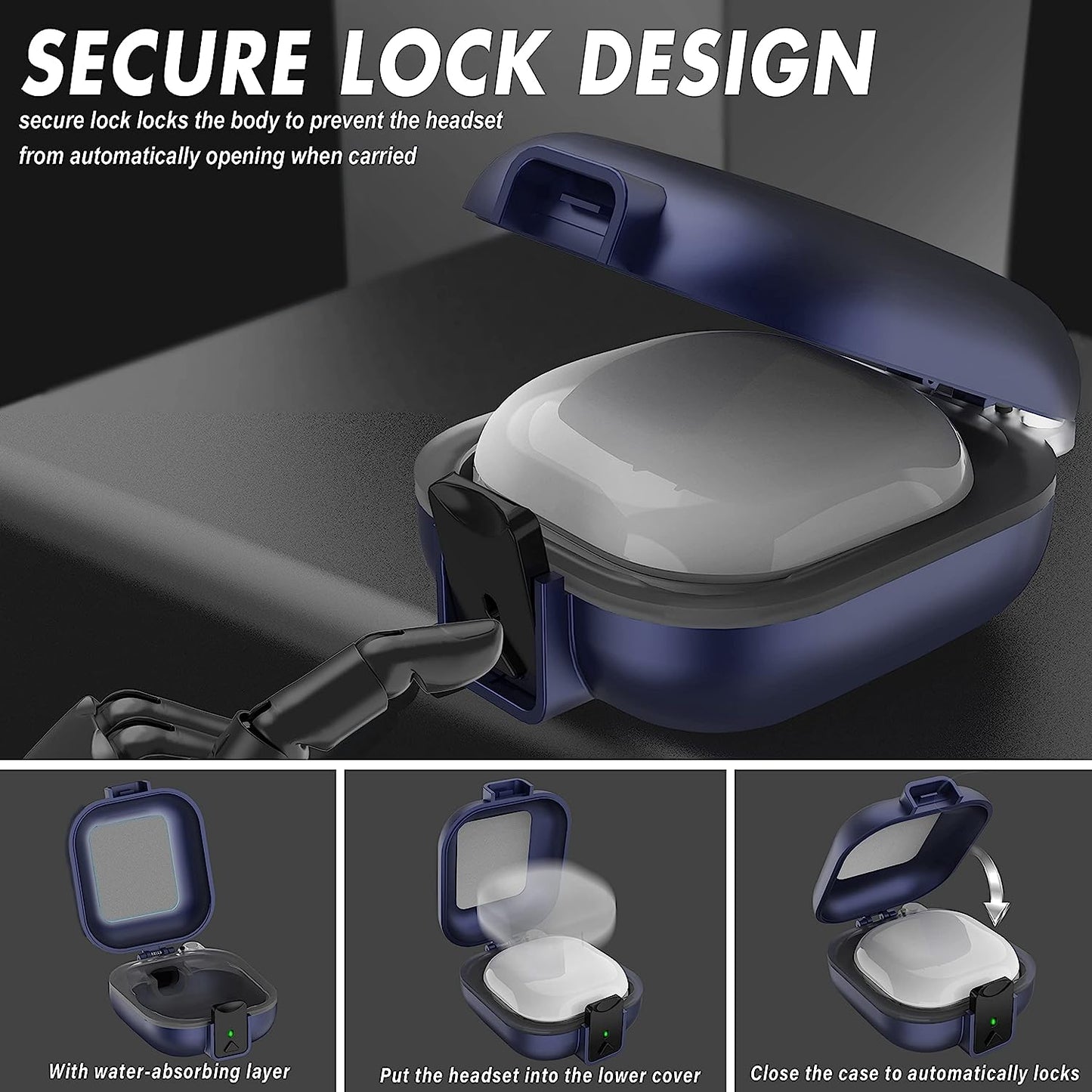 (With Secure Lock) IPX68 Waterproof Case for Samsung Galaxy Buds2 Pro Case (2022)/ Galaxy Buds Pro Case(2021)/ Galaxy Buds 2 Case (2021)/ Galaxy Buds Live Case (2020) Hard PC Protective Case (Blue)  Galafoki   