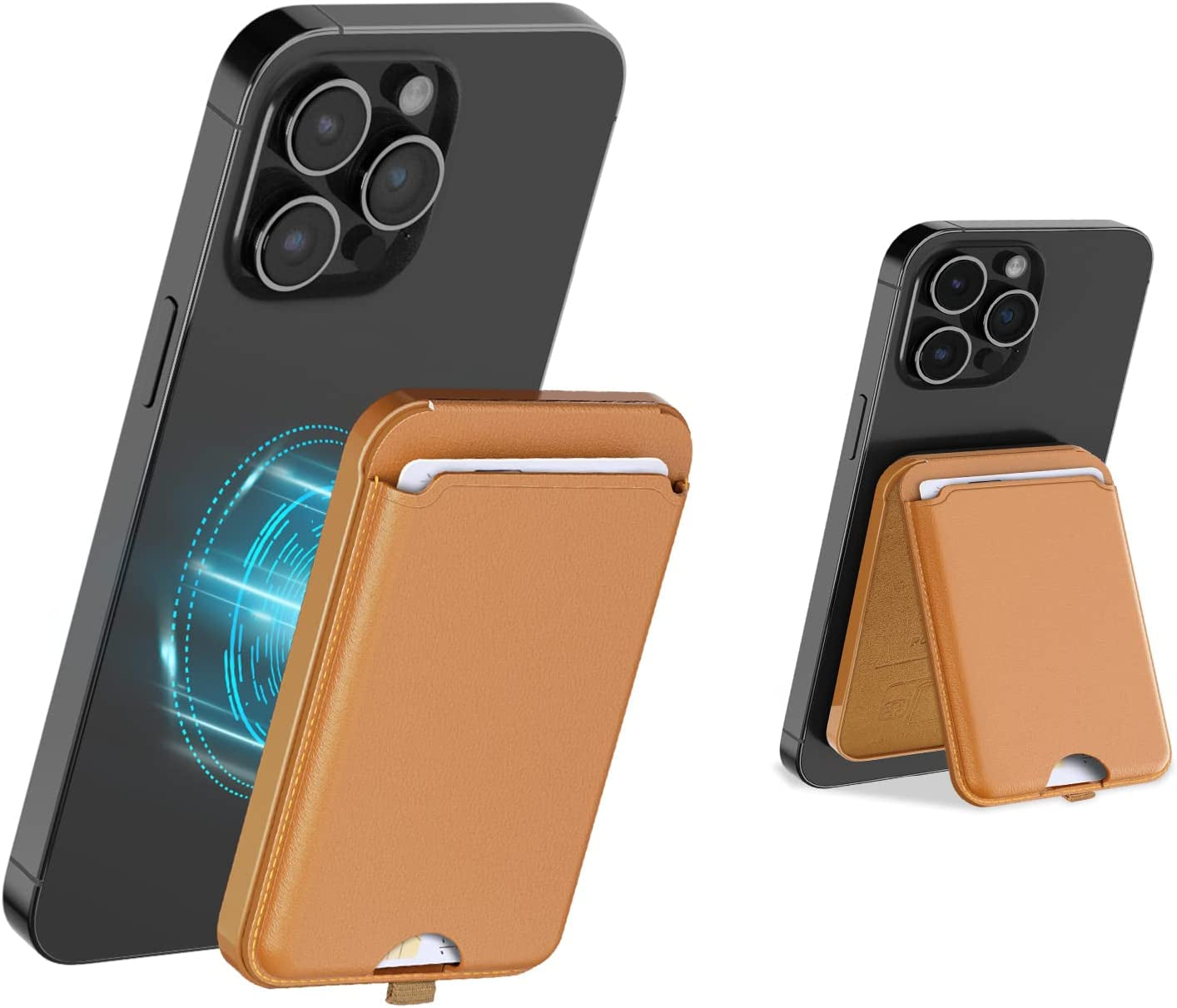 SS Magnetic Wallet Stand Compatible for Magsafe, Leather Phone Wallet with Adjustable Stand, Compatible for Iphone 14/13/12 Series(Not for 13 Mini /12 Mini) Purple  BAIMAHHUI KHAKI  