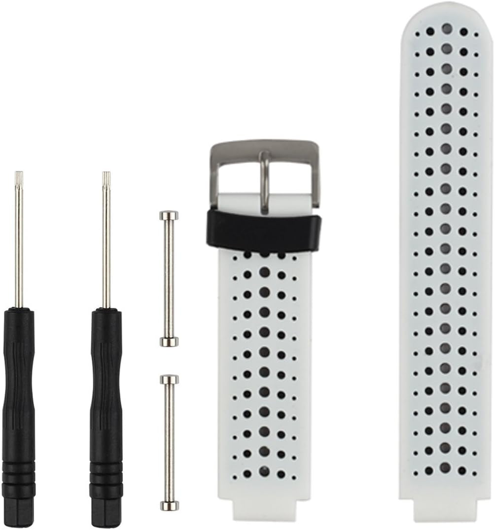 Replacement for Garmin Forerunner 235 / Garmin Approach S20 S5 S6 Watch Band Accessory, Adjustable Silicone Solid&Pattern Strap Wristband for Forerunner 220/230/620/630/735Xt/235Lite…  kiugi White/Black  