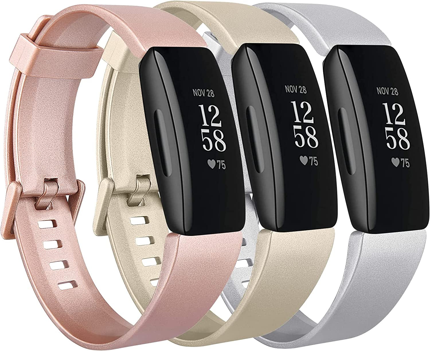 [3 Pack] Silicone Bands Compatible with Fitbit Inspire 2 & Fitbit Inspire HR & Fitbit Inspire & Fitbit Ace 2, Soft Sport Replacement Wristbands for Women Men (Lavender+Teal+Purple, Large)  Tobfit rose gold/gold/silver Small 