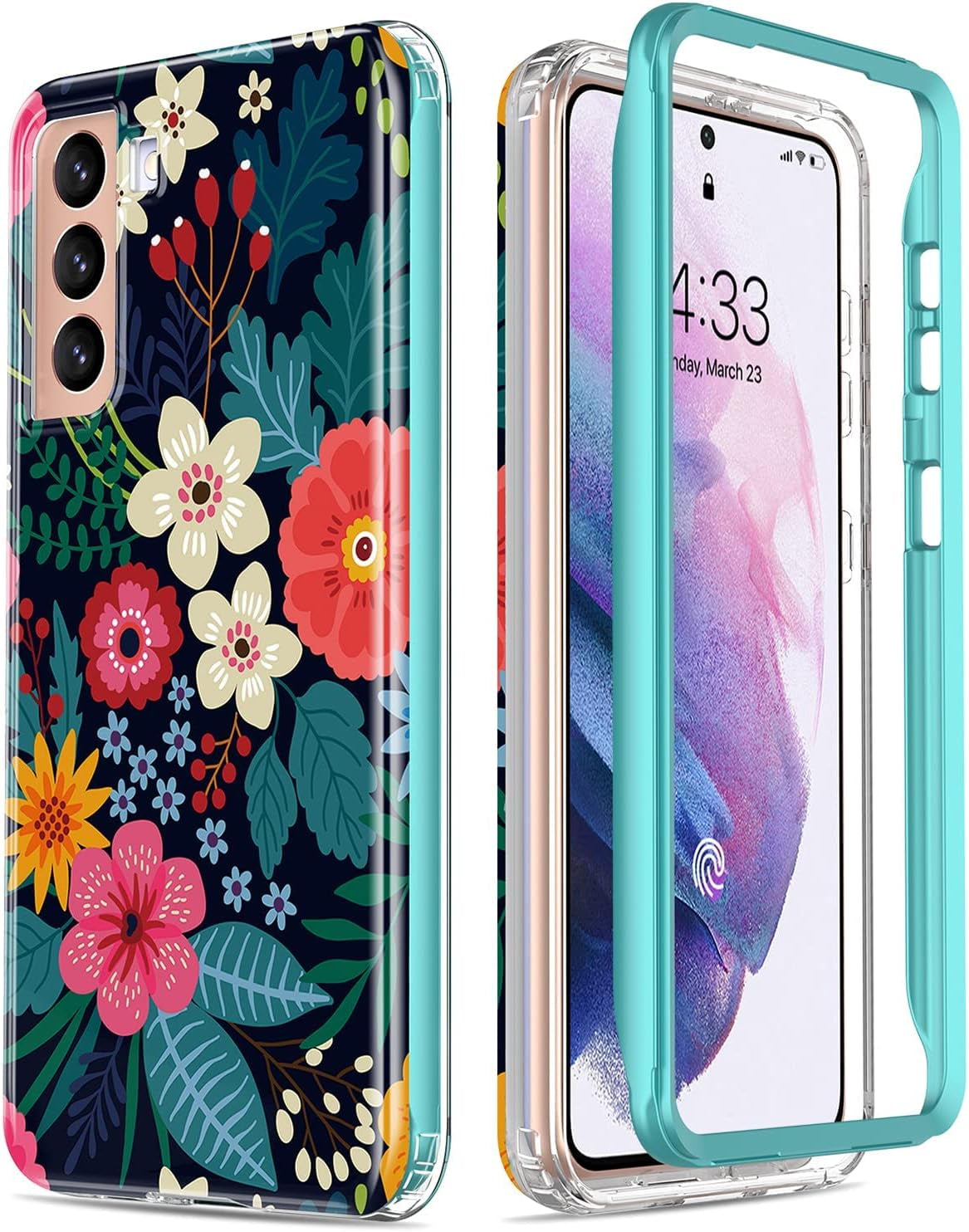 Esdot for Samsung Galaxy S21 plus Case,Military Grade Passing 21Ft Drop Test,Rugged Cover with Fashionable Designs for Women Girls,Protective Phone Case for Galaxy S21 plus 6.7" Colorful Painting  Esdot Pink White Flowers  