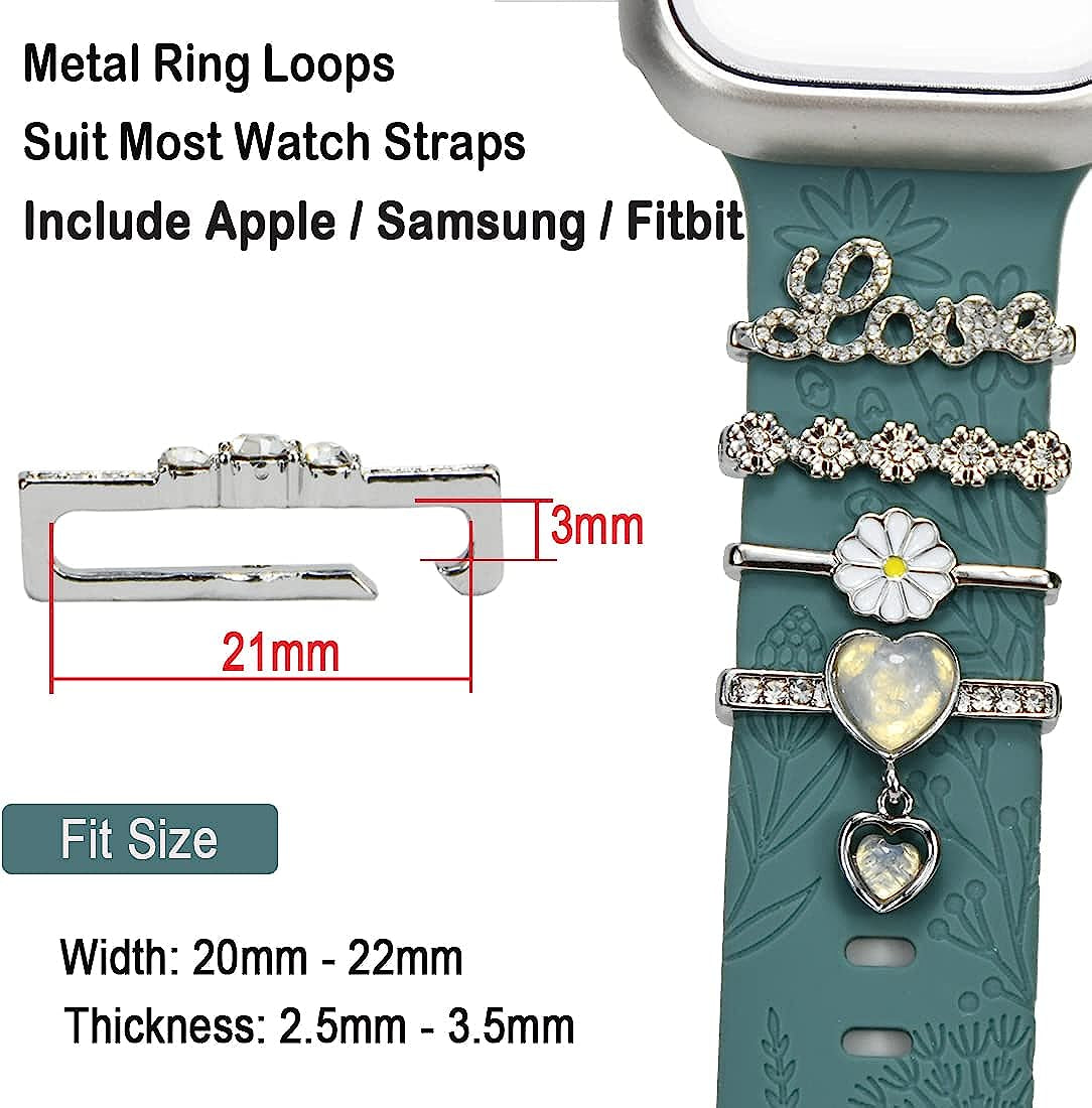 Watch Band Charms - Decorative Rings Loops Compatible with Apple Watch Silicone Leather Bands Charms 49Mm 45Mm 44Mm 42Mm 41Mm 40Mm 38Mm,Metal Diamond Charms Slide Strap Accessories Charms for Iwatch Series 9 8 7 6 5 4 3 2 1 Samsung Galaxy , Fitbit  SUNOREEK   