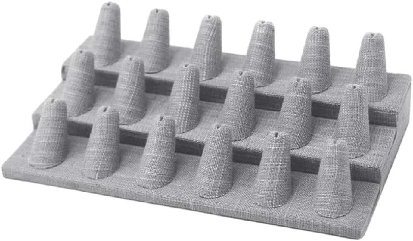 Novel Box® Single Finger Beige Linen Ring Stand Holder Jewelry Display 2X2X2 + NB Cleaning Cloth  Novel Box Grey Linen 18 (8.25X4.75X2.5") 