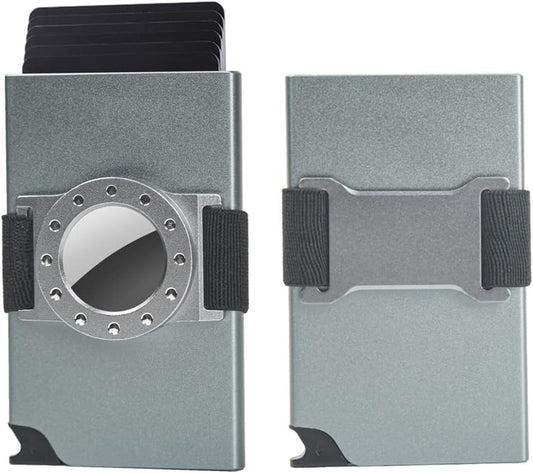 Le Vasty Airtag Wallet for Women, Minimalist Slim Wallet, RFID Blocking Front Pocket Credit Card Holder, Aluminum Card Wallet with Cash Strap (Gray)  Le Vasty   