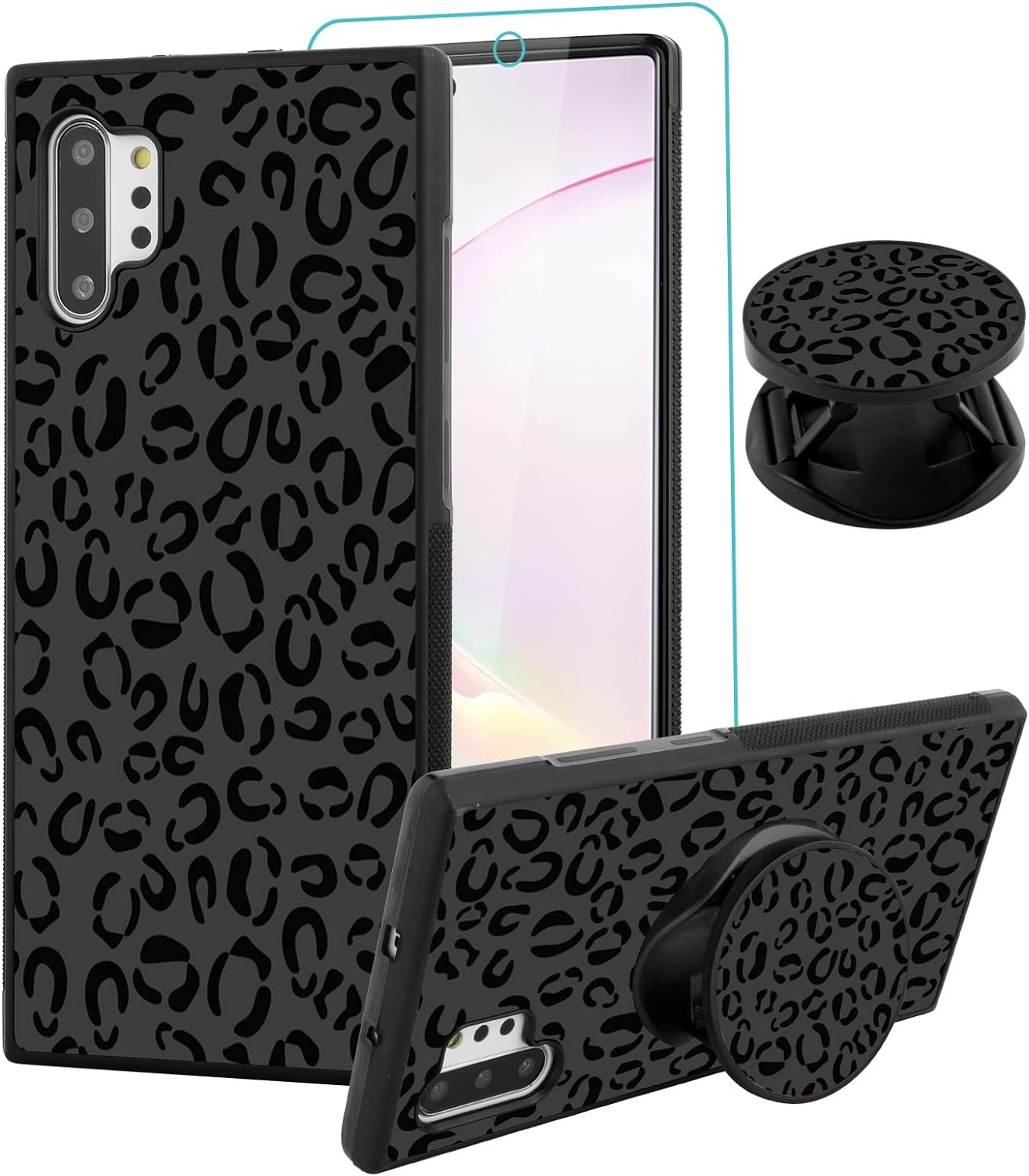 SAKUULO Samsung Galaxy Note 20 Case, [Screen Protector + Kickstand] Black Leopard Cheetah Design, Anti-Slip Shockproof Lightweight Flexible TPU Bumper Protective Case for Galaxy Note 20 6.7 Inch  SAKUULO Samsung Galaxy Note 10 Plus 6.8  