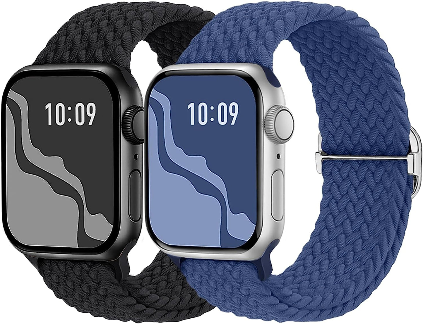 Braided Solo Loop Compatible with Apple Watch Band 38Mm 40Mm 41Mm 42Mm 44Mm 45Mm 49Mm, Stretchy Sport Bands Women Men Elastic Nylon Wristband for Iwatch Series 8 7 6 SE 5 4 3 2 1 Ultra  Suitisbest Black/Navy 38mm/40mm/41mm 