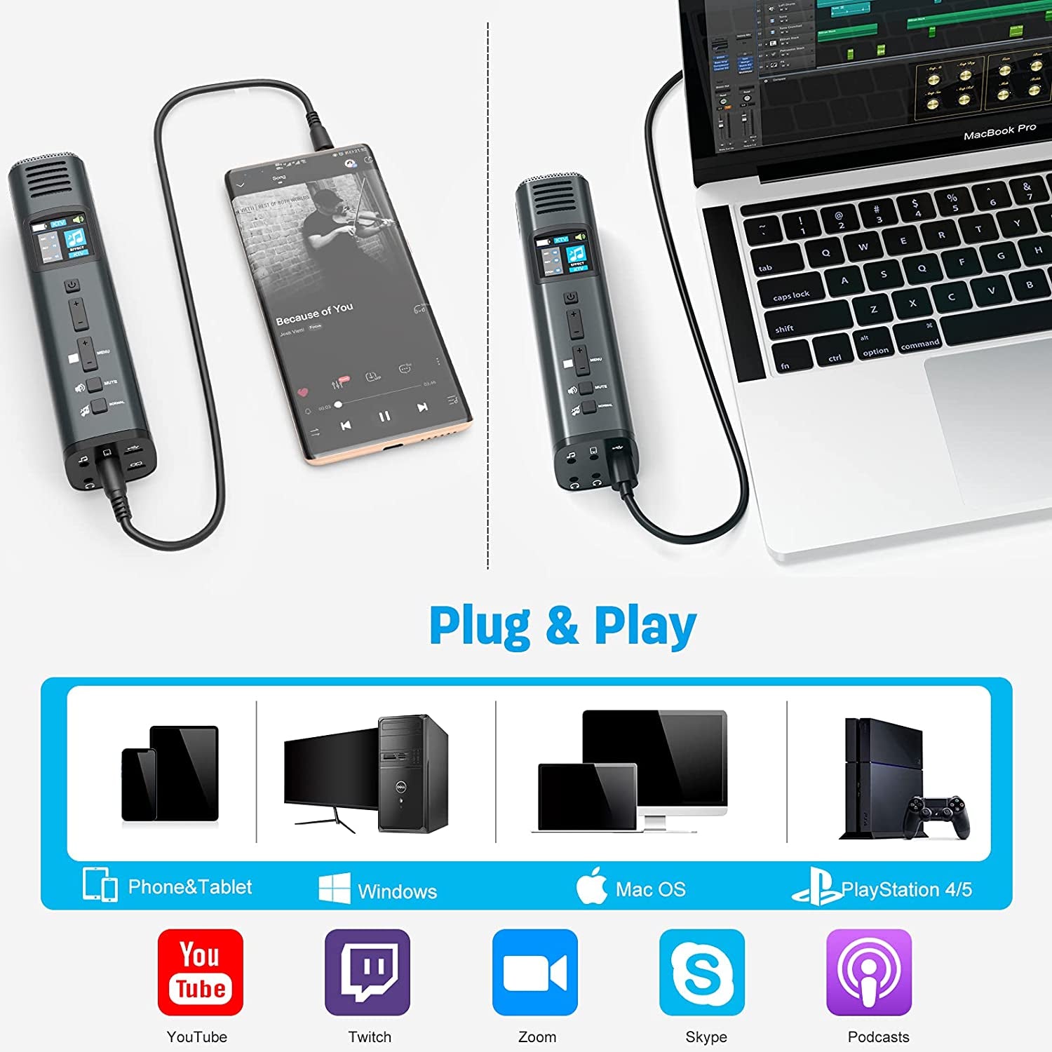 Zealsound Studio Microphone, Condenser Recording Microphone for Phone & Computer Mac Tablet, Metal DJ Mixer Mic with Gooseneck Arm Clamp Mount for Singing Podcasting Streaming Youtube Tiktok Videos  ZealSound   