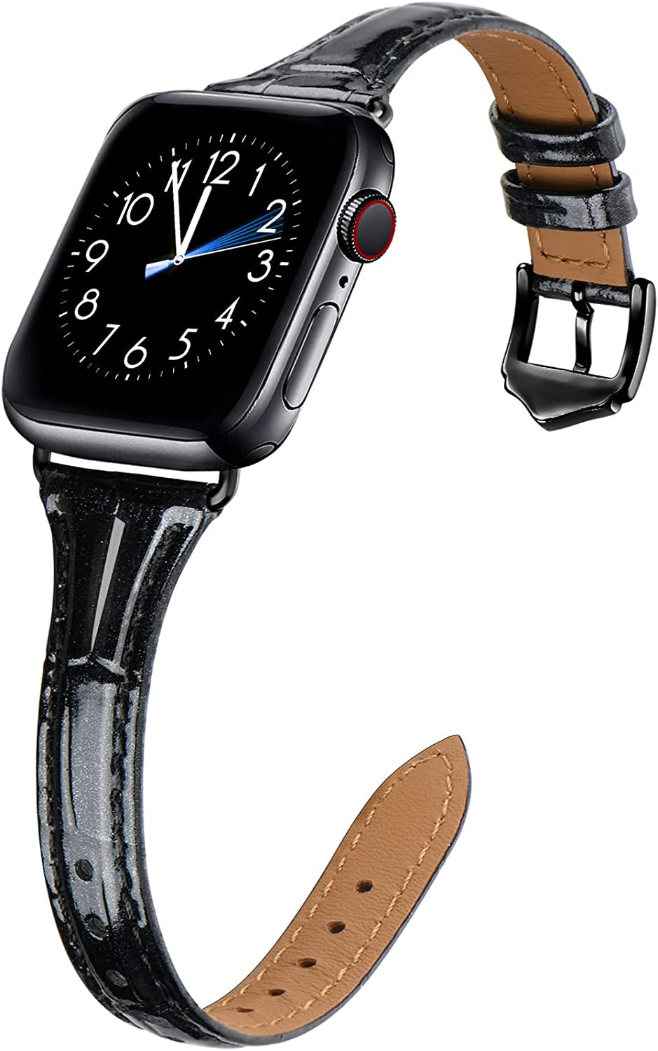 WFEAGL Leather Bands Compatible with Apple Watch Band 38Mm 40Mm 41Mm 42Mm 44Mm 45Mm 49Mm Women, Top Grain Leather Strap Slim & Thin Replacement Wristband for Iwatch Ultra SE & Series 8 7 6 5 4 3 2 1  WFEAGL Cro-Black/Black 38mm 40mm 41mm 