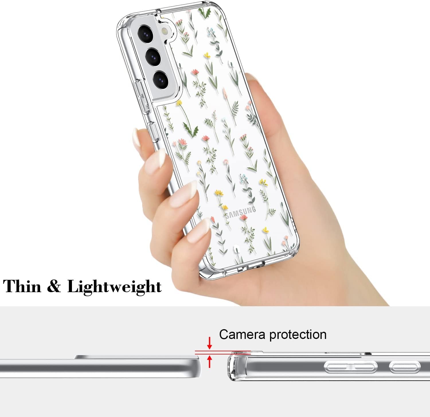 ICEDIO for Samsung Galaxy S22 Case,Slim Fit Crystal Clear Cover with Fashionable Designs for Girls Women,Durable Rugged Protective Phone Case for Samsung Galaxy S22 6.1" Cute Flower Garden  ICEDIO   