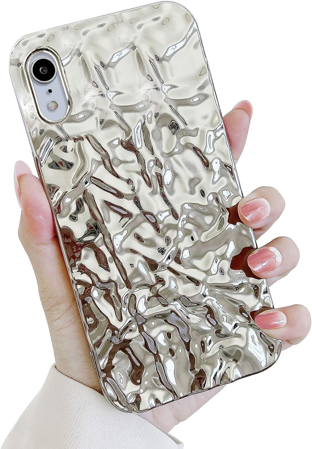 Yebowe Compatible with Iphone 11 Case, Cute 3D Tin Foil Pleated Luxury Phone Cover for Women Girls Cool Bling Designer Soft Silicone Case for Iphone 11, Rose Gold  Yebowe Silver Iphone Xr 