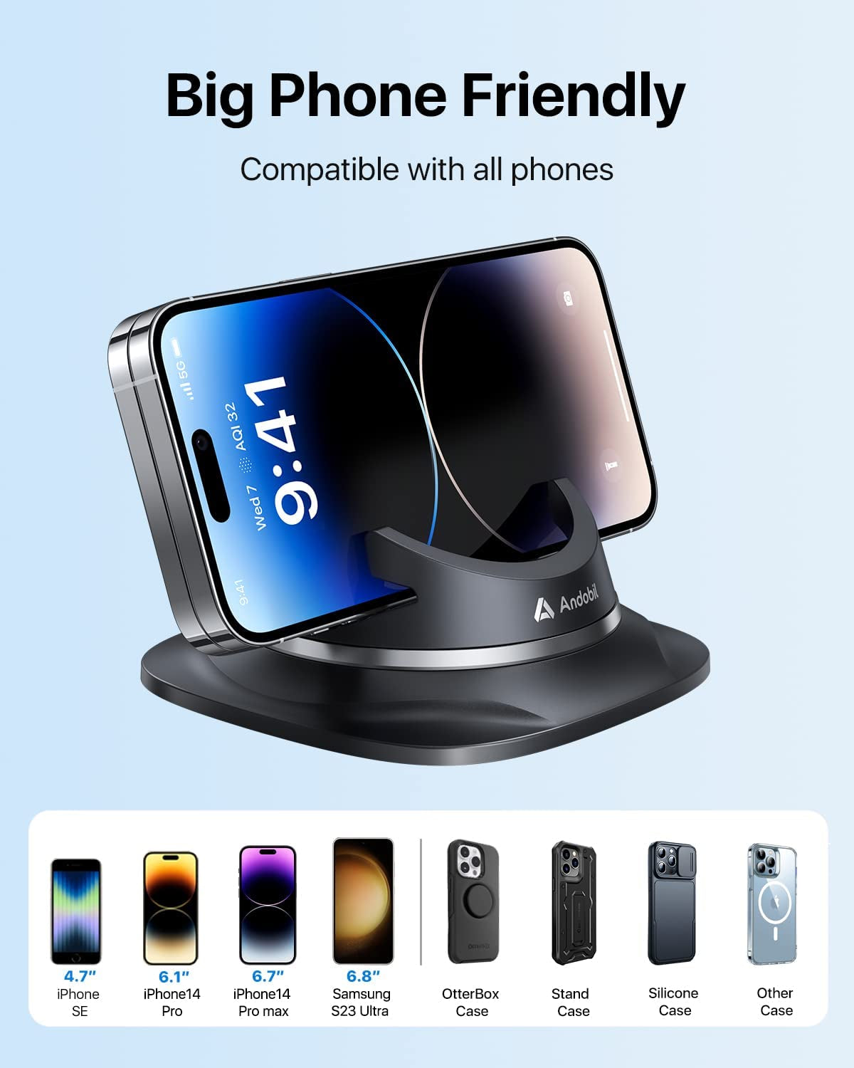 Andobil 2023 Upgraded Dashboard Phone Holder Car, [Ultra Steady, Never Slip] Reusable Silicone Phone Mount for Car, 360°Rotatable Car Mat Compatible for Iphone, Samsung, Smartphone, Car Accessories  andobil   