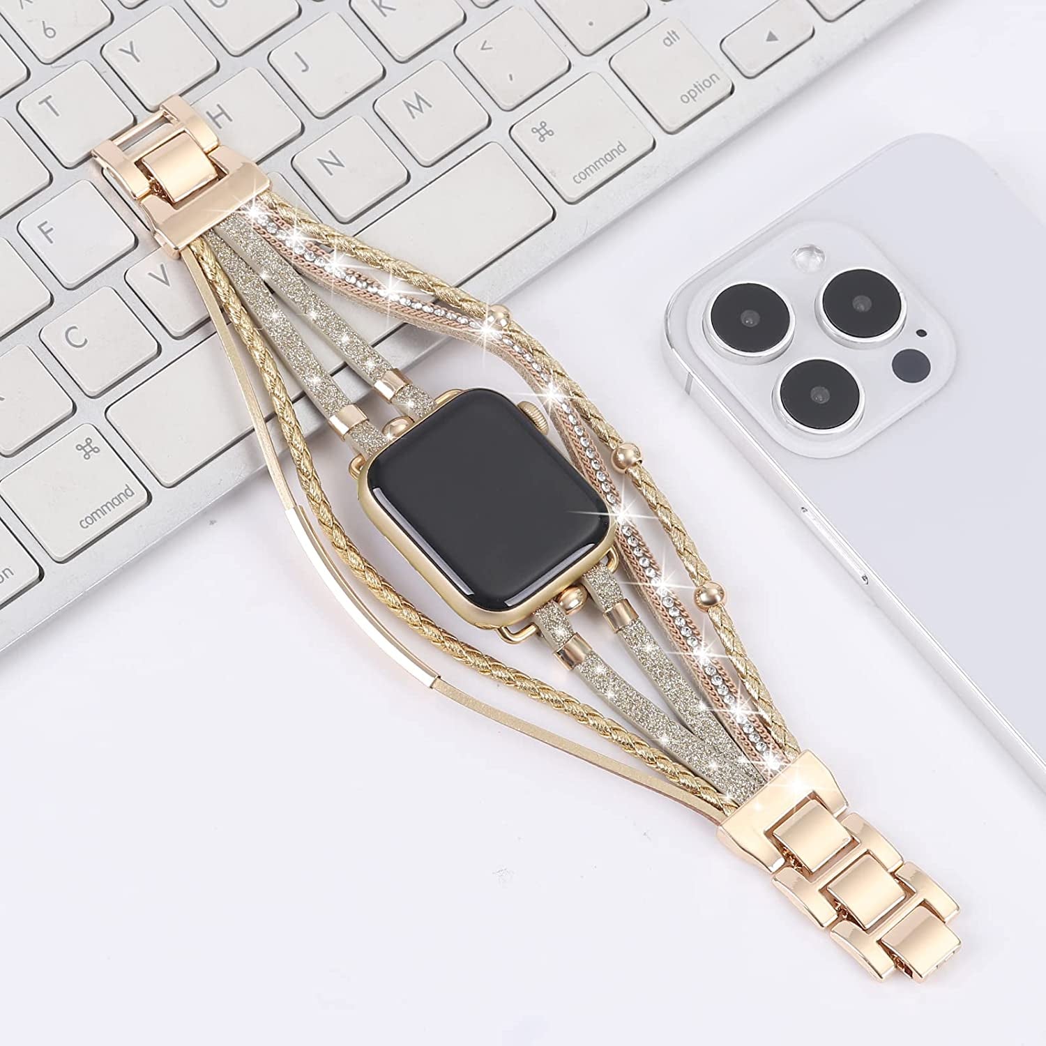 WONMILLE Posh Leather Bands Compatible with Apple Watch 41Mm 40Mm 38Mm 45Mm 44Mm 42Mm 49Mm Women, Boho Bracelets Jewelry Multilayer Wrap Strap for Iwatch Series Ultra 8 7 6 5 4 3 2 1 SE  WONMILLE   