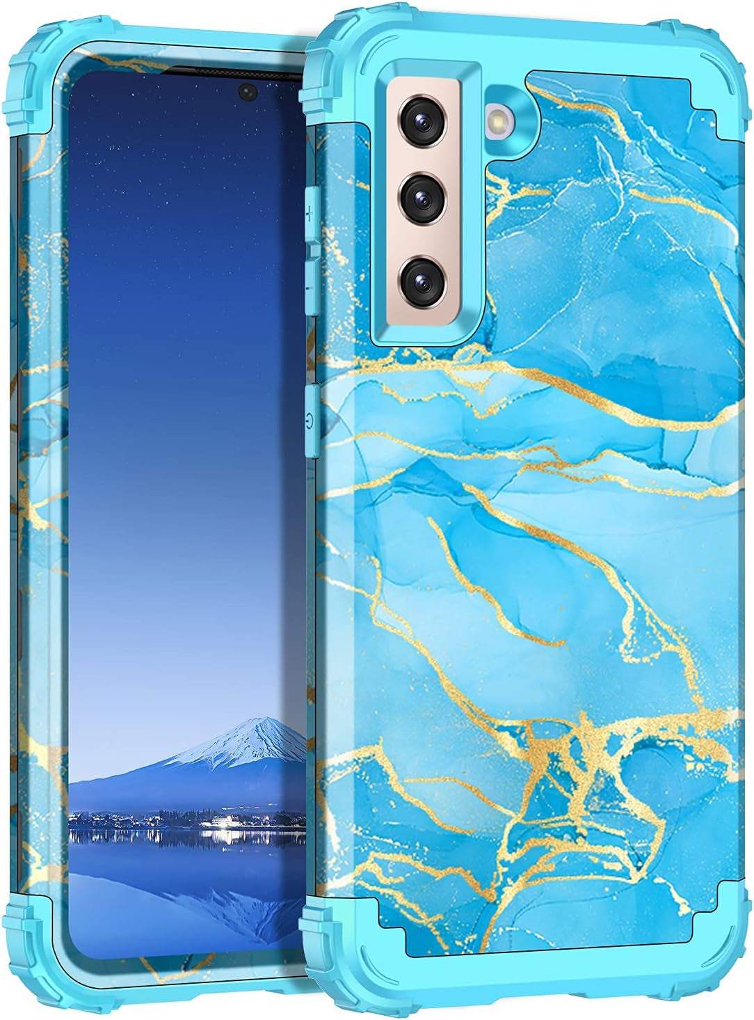 Casetego for Galaxy S21 5G Case,Floral Three Layer Heavy Duty Sturdy Shockproof Soft Tpu+Hard PC Protective Cover Case for Samsung Galaxy S21 5G 6.2 Inch,Orange/Black  Casetego Marble  