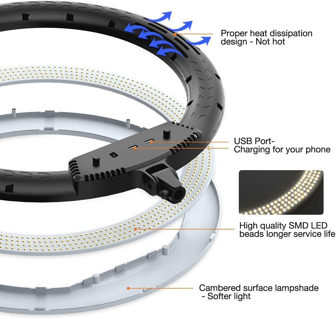 Inkeltech 21Inch Ring Light with Tripod and Phone Holder, 3000K-6000K Dimmable Bi-Color LED Light Ring for Makeup, Selfie, Vlog, Youtube Video, Camera - Control with Remote  Inkeltech   