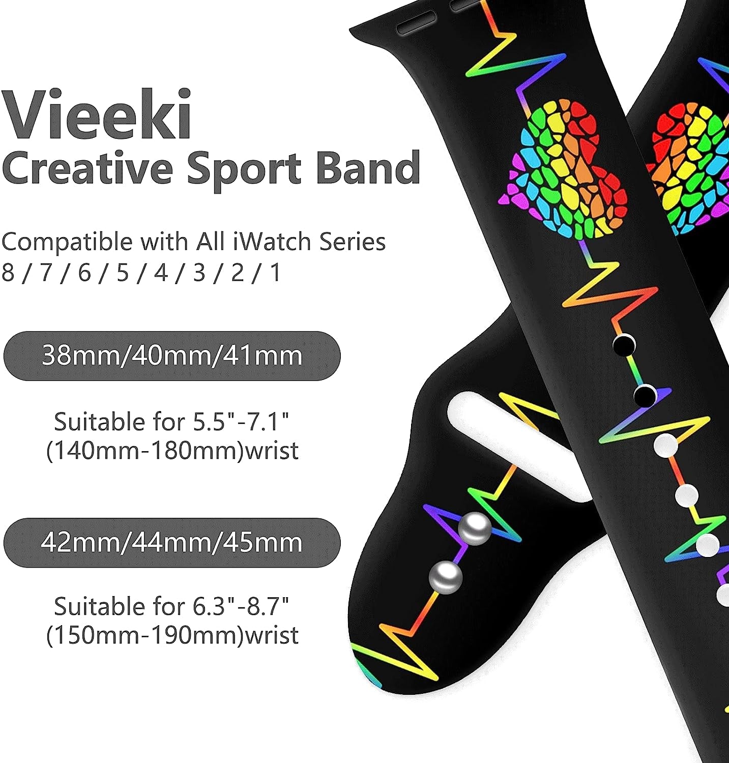 Vieeki Pride Watch Band Compatible with Apple Watch 38Mm 40Mm 41Mm 42Mm 44Mm 45Mm 49Mm Replaceable Silicone Smartwatch Straps for Iwatch Series Ultra SE 8 7 6 5 4 3 2 1  Vieeki   