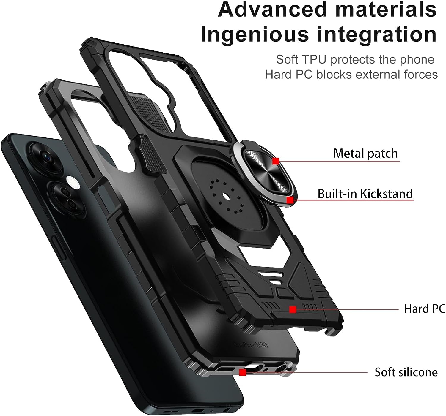 Ailiber Case for Oneplus Nord N30, One plus N30 5G Case with Tempered Glass Screen Protector, Ring Kickstand for Magnetic Car Mount, Military Grade Shockproof Phone Cover for 1+ Nord N30 -Black  Ailiber   