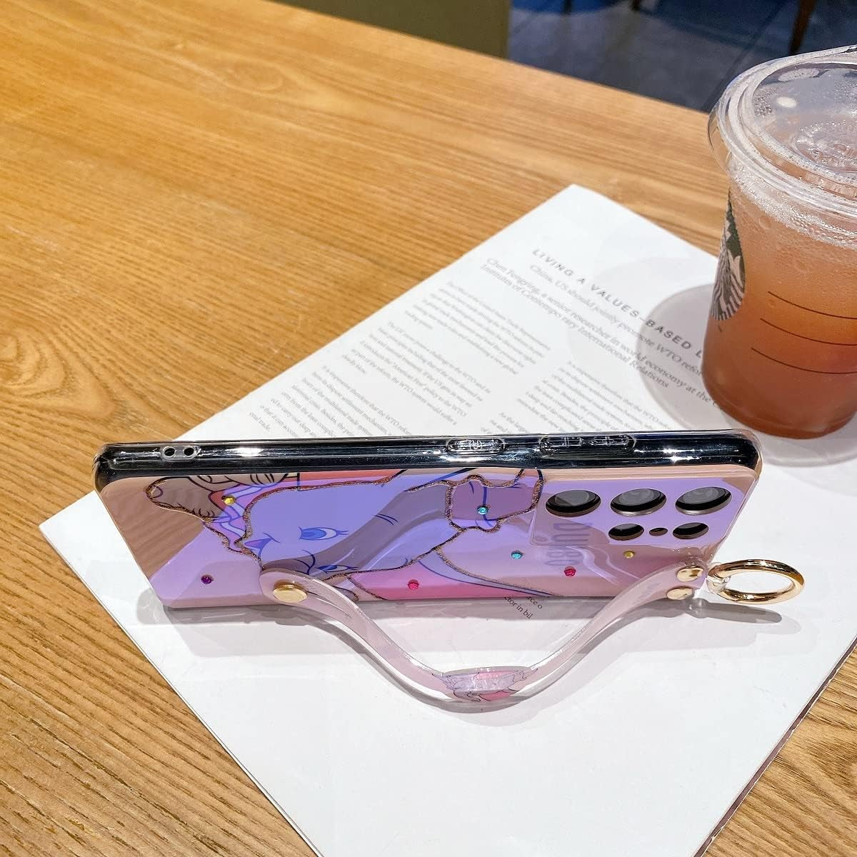 Meishangmei for Samsung Galaxy S21 Ultra Case 6.8" Sparkle Bling with Strap Stand Cute Pattern IMD Design Silicone Shockproof Protective Glitter Cases Cover for Girls and Women - Pink Dumbo  Meishangmei   