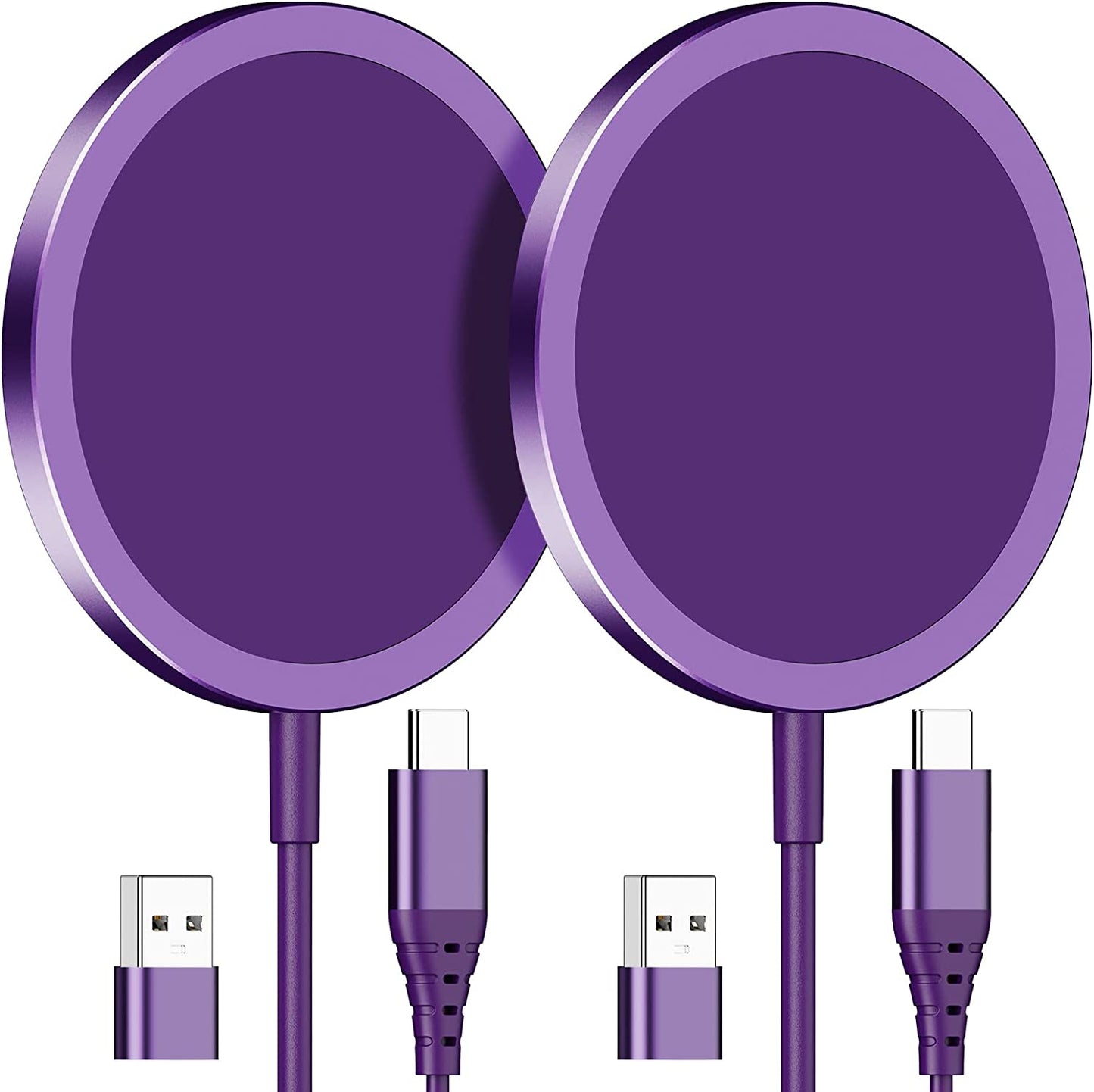 2 Pack Magnetic Wireless Charger Compatible with Magsafe Charger for Iphone 14 Pro Max/14 Plus/Iphone 13 Pro Max/13 Mini/Iphone 12, Magnetic Wireless Charging Pad for Airpods 3/2/Pro,Mag Safe Charger  YW100A Purple  