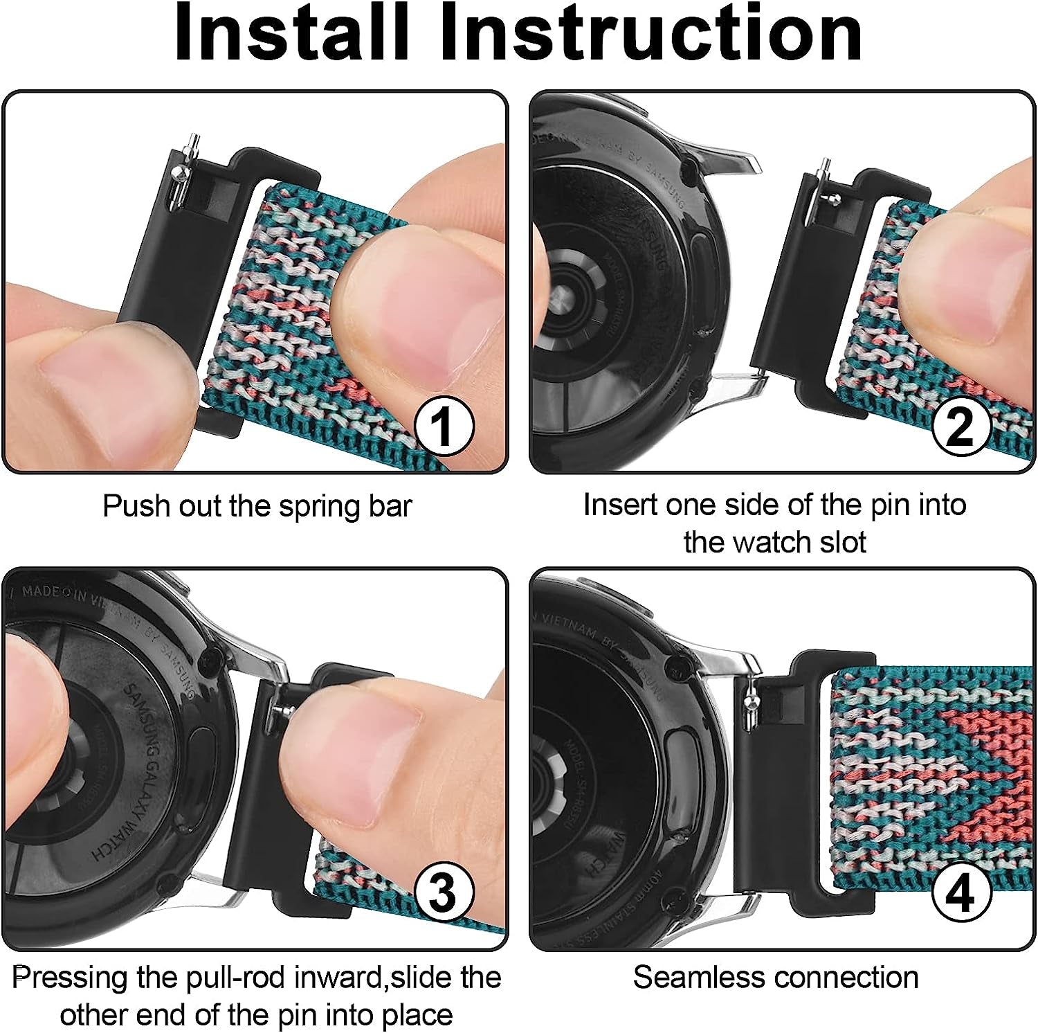 Wanme Bands for Garmin Venu / Vivoactive 3 Watch Band, 20Mm Adjustable Elastic Replacement Wristband Strap for Garmin Venu Sq, Vivoactive 3 Music, Forerunner 645 / 245 Music, Samsung Galaxy Watch 4 (Green Arrow)  Wanme   